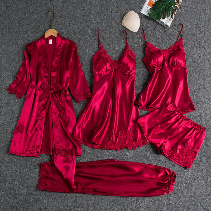 Arietta™ | 5-Piece Silk Lace Nightwear Set
