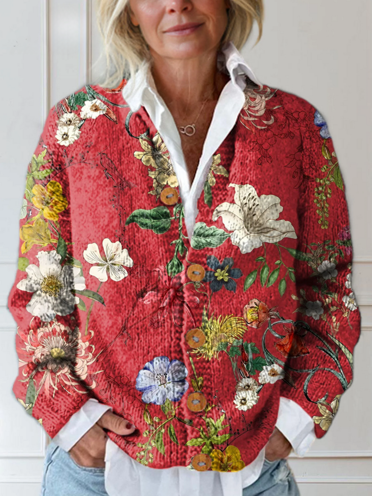 Solaya™ | Vintage Floral Art Print Buttoned Cardigan