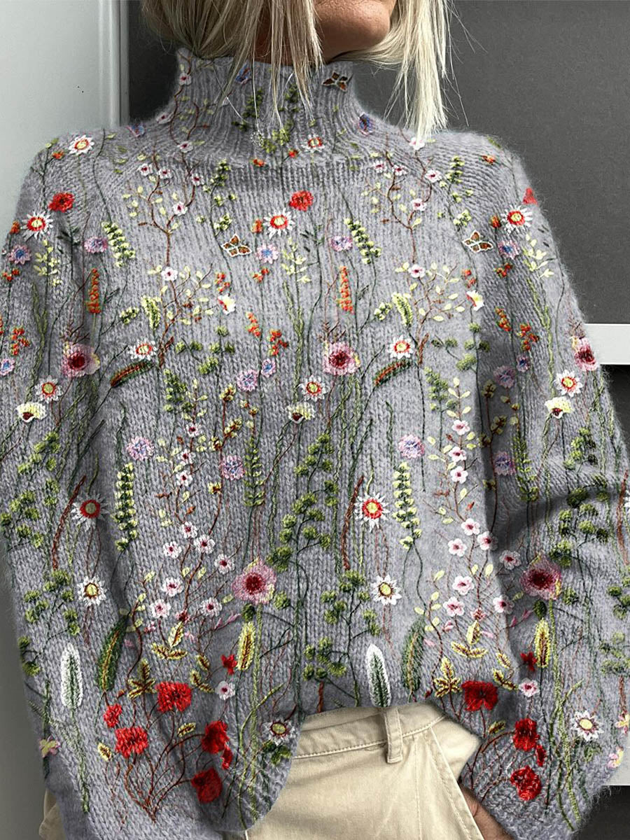 Emmeline™ | Vintage Floral Art Turtleneck Sweater