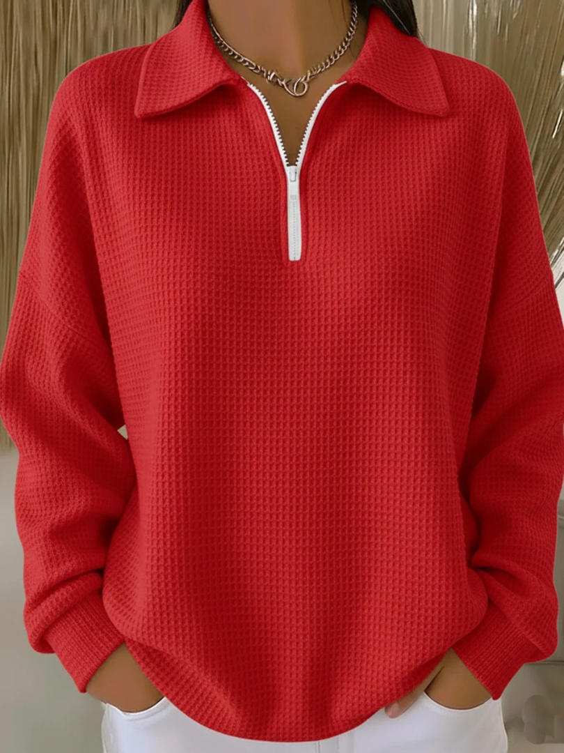 Zyneira™ | Casual Polo Waffle Sweatshirt