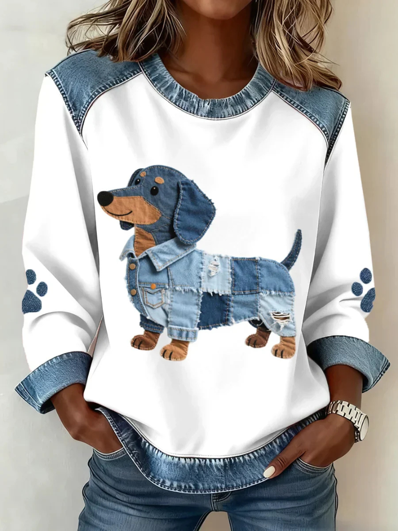 Trinity™ | Denim Accent Dog Print Top