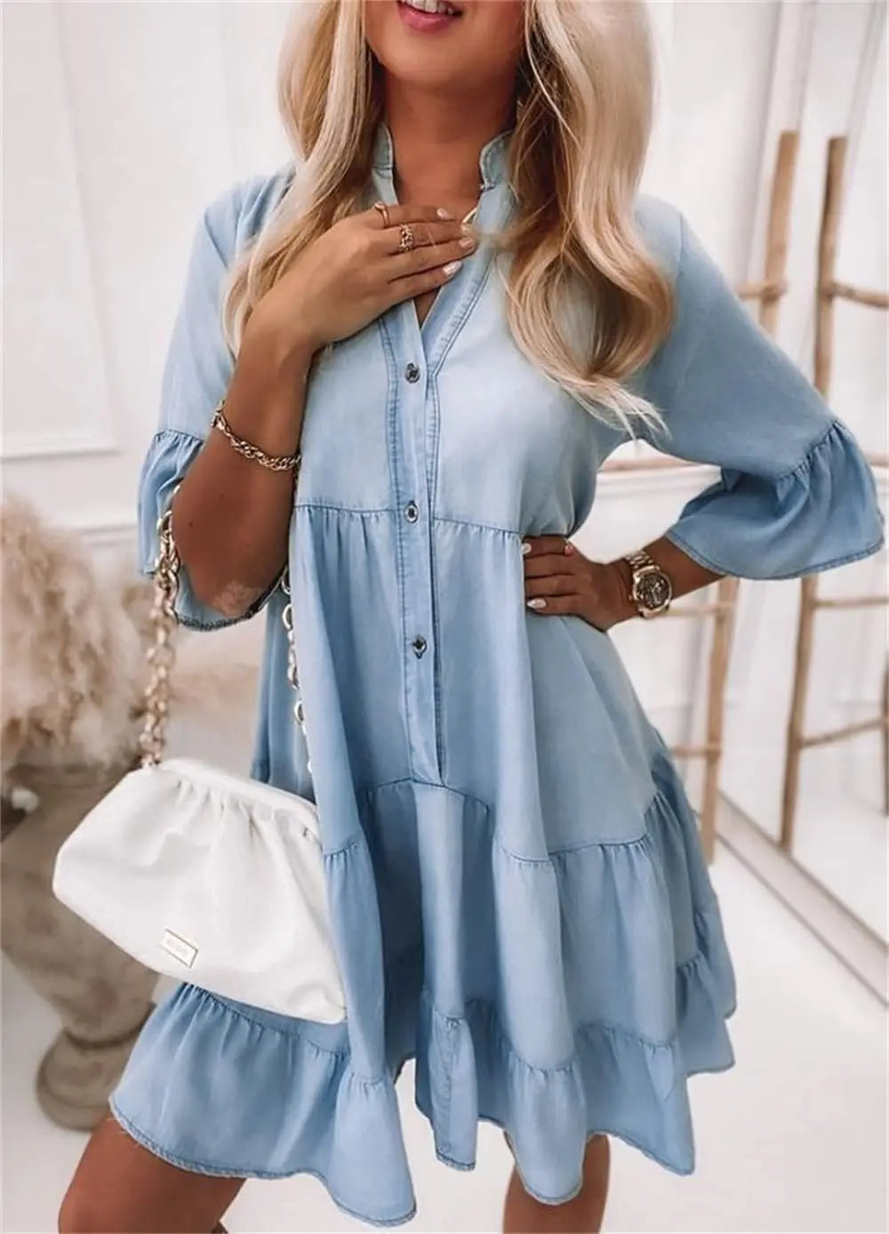 Sigrid™ |  Denim dress with ruffles
