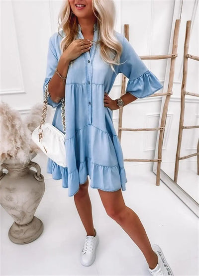 Sigrid™ |  Denim dress with ruffles