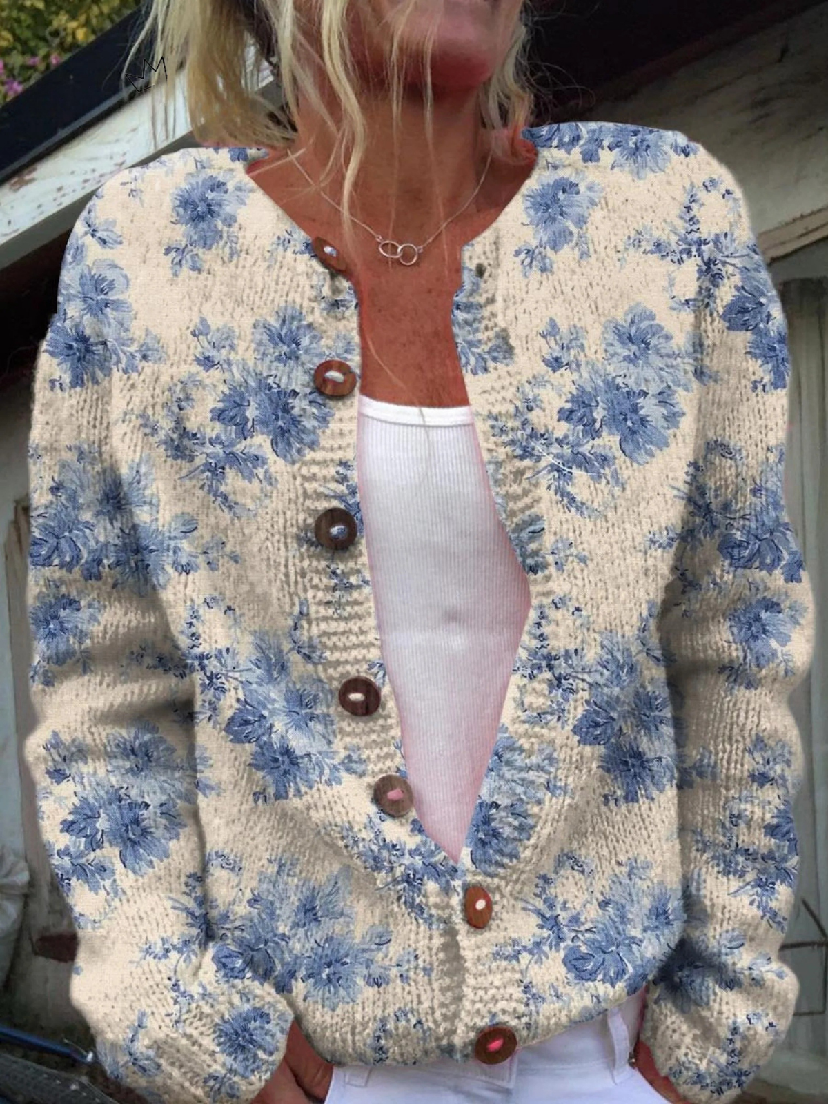 Evalise™ | Floral Art Print Buttoned Cardigan