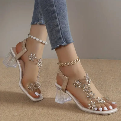 Lily™ | Rhinestone Floral Heel Sandals