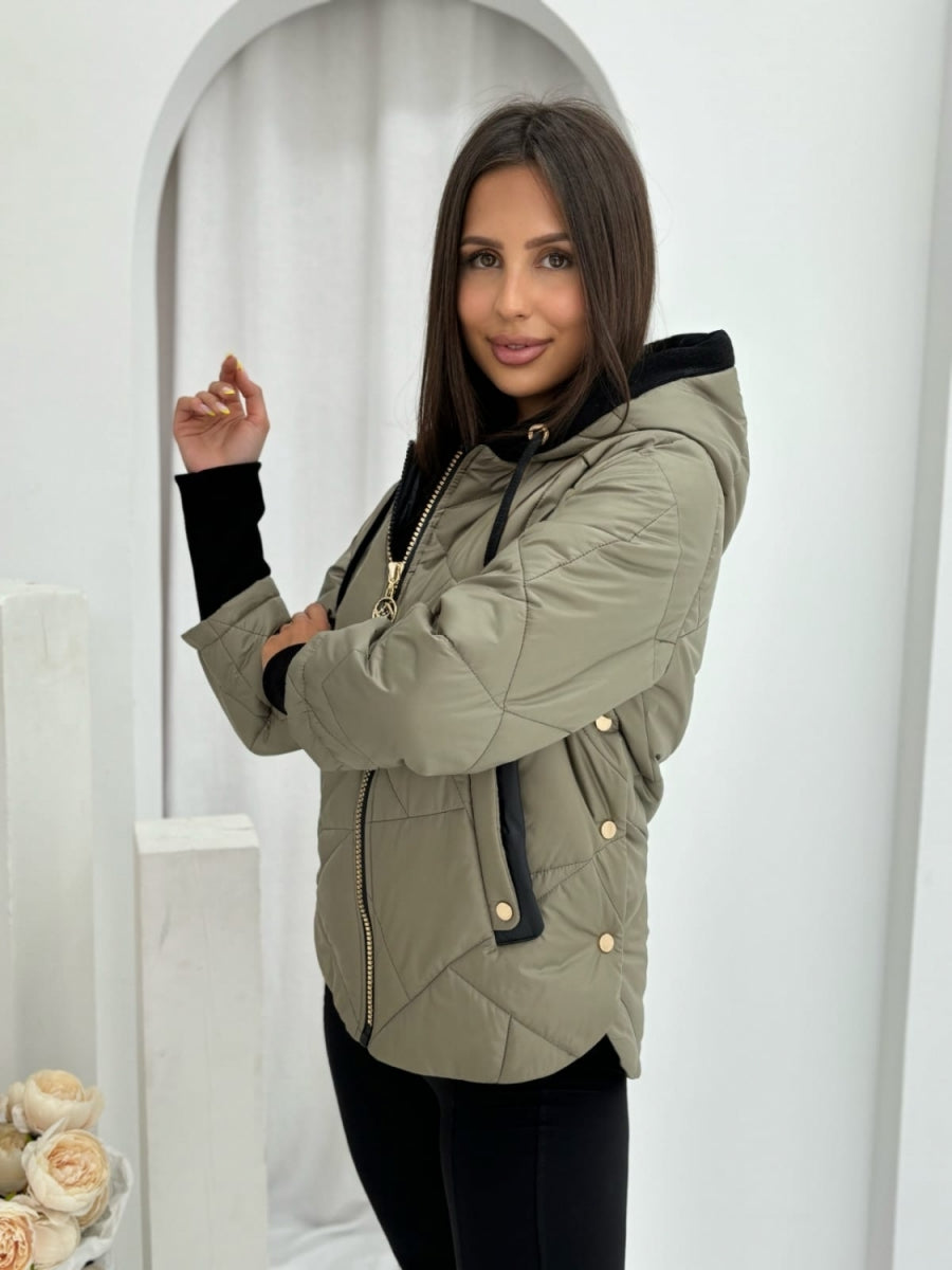 LUNARA™ | Khaki Quilted Hooded Jacket