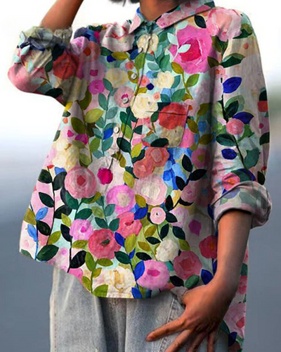 Maria™ | Cotton and linen blouse with floral print