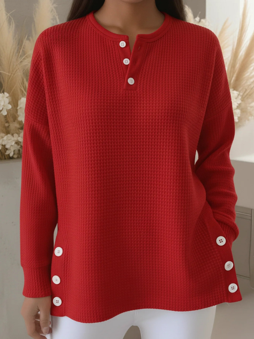 Arlisse™ | Henley Neck Waffle Pullover