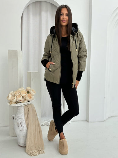 LUNARA™ | Khaki Quilted Hooded Jacket