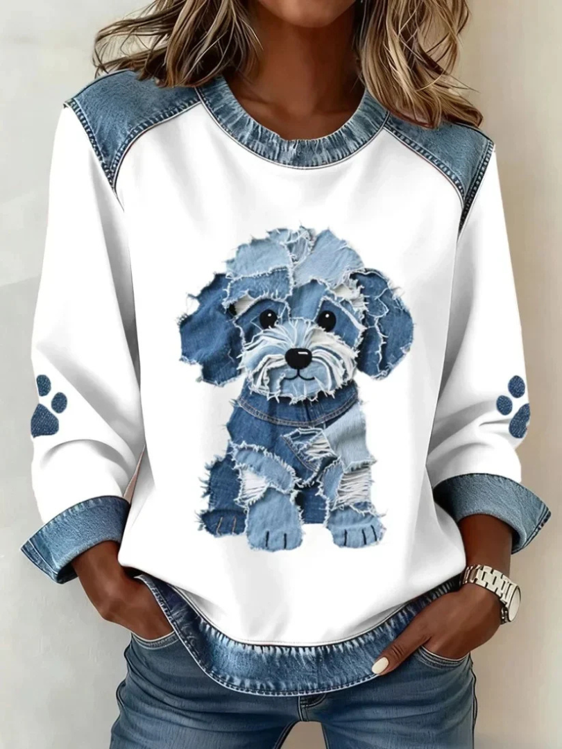 Trinity™ | Denim Accent Dog Print Top