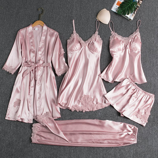 Arietta™ | 5-Piece Silk Lace Nightwear Set