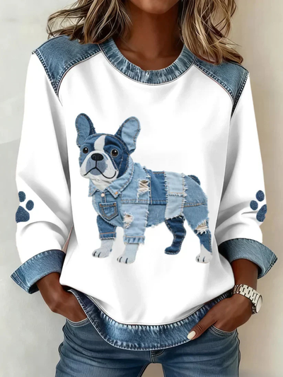 Trinity™ | Denim Accent Dog Print Top
