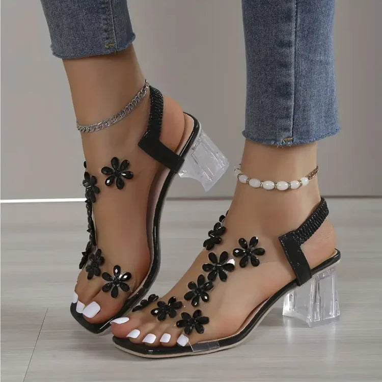 Lily™ | Rhinestone Floral Heel Sandals