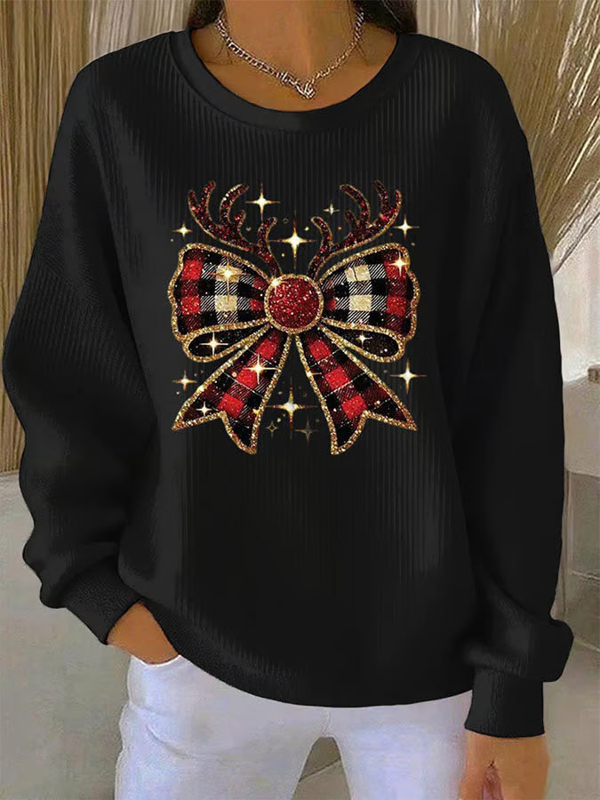Deliah™ | Christmas Bow Print Sweater