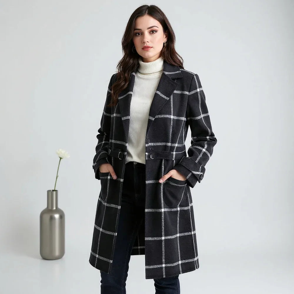 Embera™ | Retro Lapel Plaid Tweed Coat