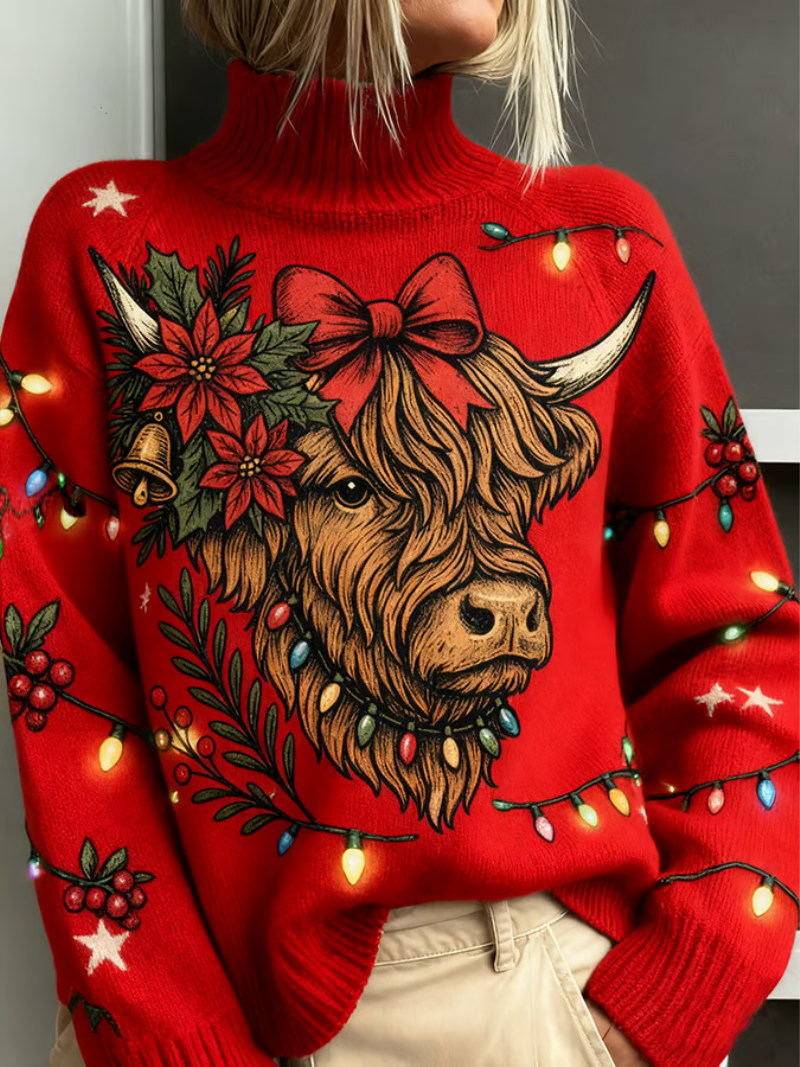 Evangeline™ | Cozy Bull-print Sweater