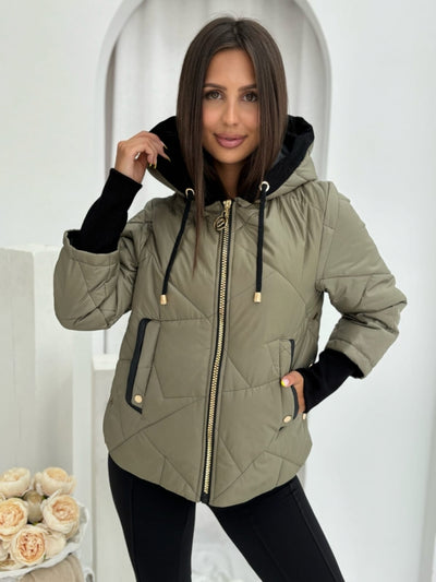 LUNARA™ | Khaki Quilted Hooded Jacket