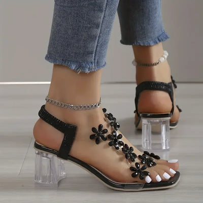 Lily™ | Rhinestone Floral Heel Sandals