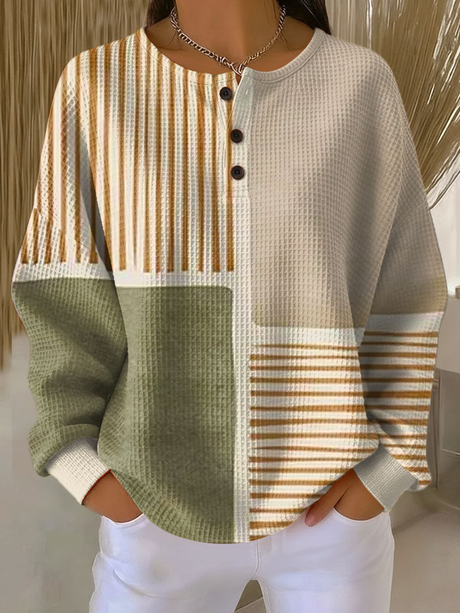 Alara™ | Geometric Stripe Henley Sweater