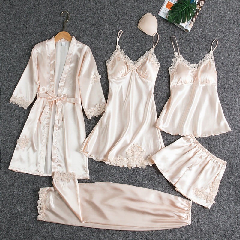 Arietta™ | 5-Piece Silk Lace Nightwear Set