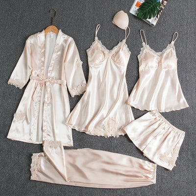 Arietta™ | 5-Piece Silk Lace Nightwear Set