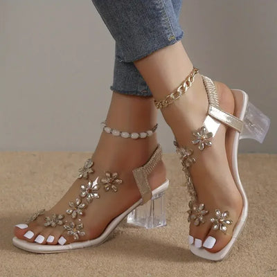 Lily™ | Rhinestone Floral Heel Sandals