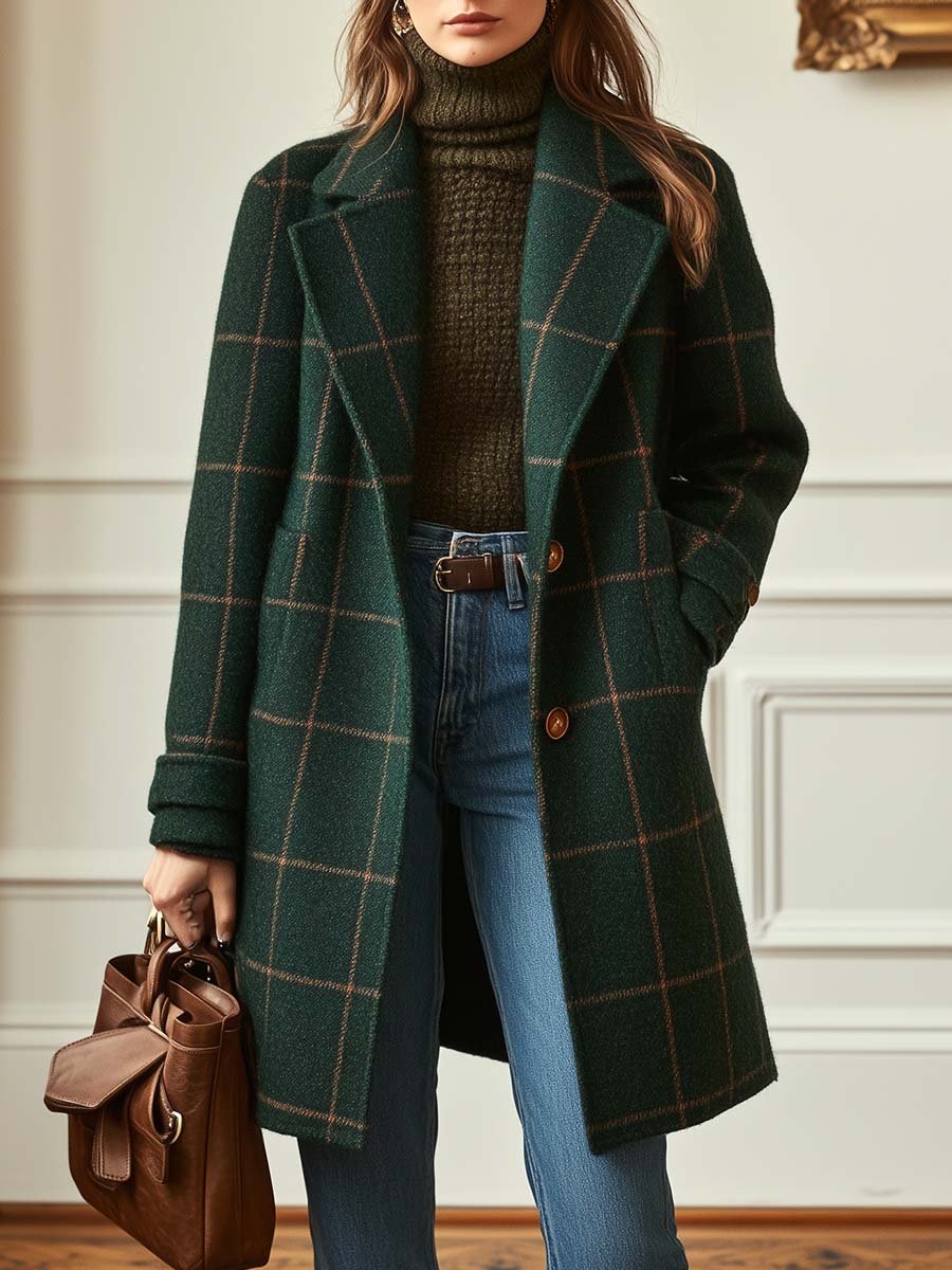 Embera™ | Retro Lapel Plaid Tweed Coat