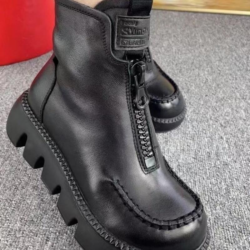 Coralie - Women's retro platform leather ankle boots